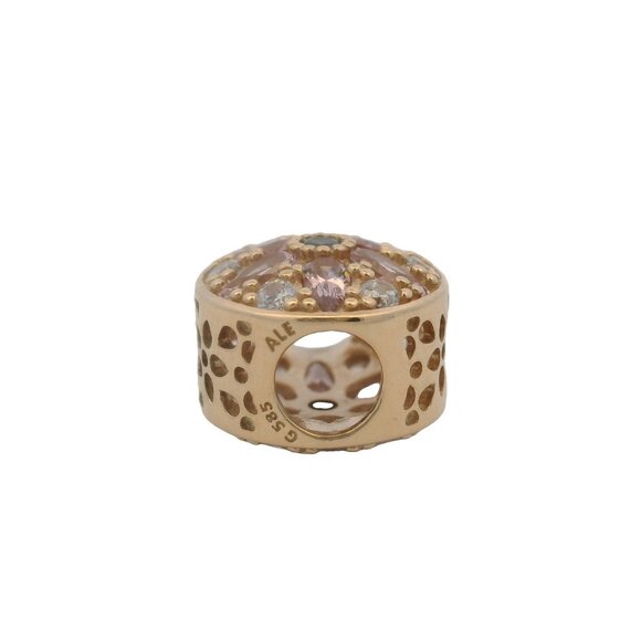 Retired Pandora Solid 14kt Yellow Gold and CZ Opulent Floral Spacer Slider Charm - Picture 4 of 5